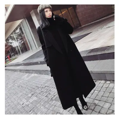 (black, S) Fashion Cashmere Wool Jacket Vintage Winter Mid-length Woolen Coat Casual Korean Blac