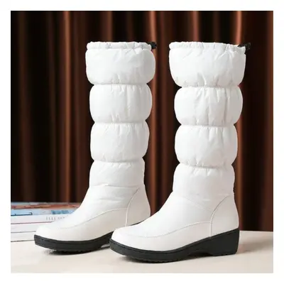 (white, 37) Fashion Elegant Winter Warm Down Boots Women Waterproof Snow Boots High Quality Mid 