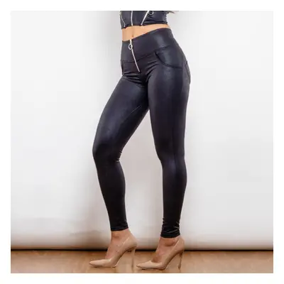 (XS) Shascullfites Lulu High Waist Crackle Black Coated Lifting Pants Ring Zipper Bum Lift Leggi