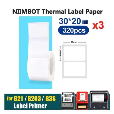 (as the picture, 30x20mm 320pcs) 3rolls Niimbot B21 B3s B1 White Label Sticker 30x20mmx320pcs Th