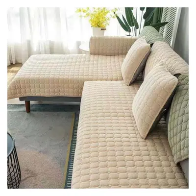 (beige, 110x210cm) Solid Color Edging Corduroy Sofa Cushion Modern Minimalist Living Room Univer