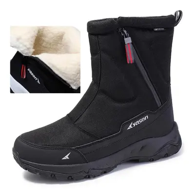 (as the picture, 46) Men&apos;s Newest Winter Mid-calf Boots Wool Plush Warm Snow Boots Waterpro