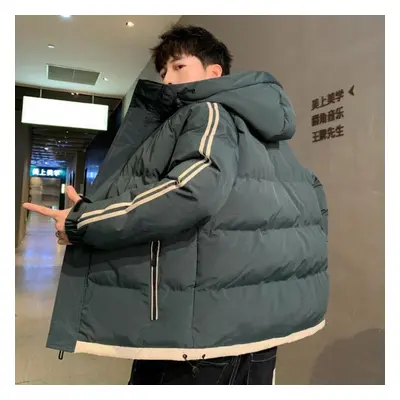 (green, M) Men&apos;s Down Jacket Striped Parkas Teenager Thick Loose Coat Autumn Winter Clothin