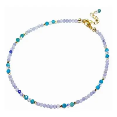 Tanzanite Apatite Natural Real Stone With Austrian Crystal 14K Filled Beaded Anklet Bracelet 24+