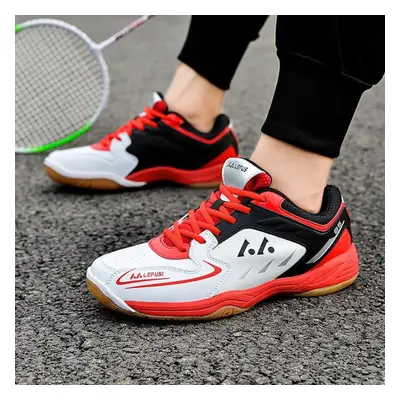 (white,red, 44) Unisex High-quality Anti-skid Wear-resistant Badminton Shoes Tennis Shoes Table 