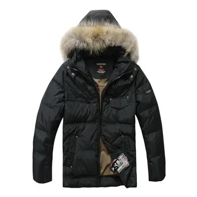 (black, XL) Men Down Jacket Winter Warm Down Coats 80% White Duck Down Real Raccoon Fur Winter M