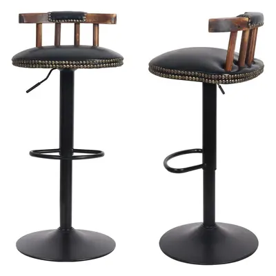 (Black) Adjustable Leather Kitchen Bar Stool Chair Set