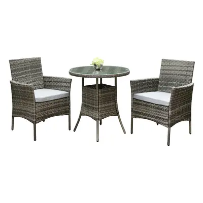 RayGar Garden Furniture Rattan Bistro Set Seater Round Table - Grey