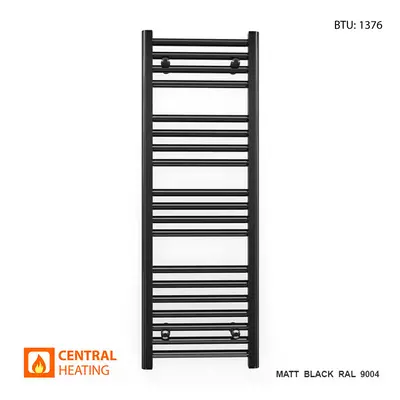 (Black Straight Valves, x 1000mm (BTU: 1376)) 350mm Wide Black Towel Rail Radiator With Valves