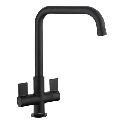 Rangemaster Aquaquad Kitchen Mixer Tap Matt Black D Shape Spout Twin Lever