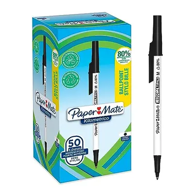 Kilometrico Ballpoint Pens | Long Writing with Medium Point (1.0mm) | Black Ink | 80% Recycled P