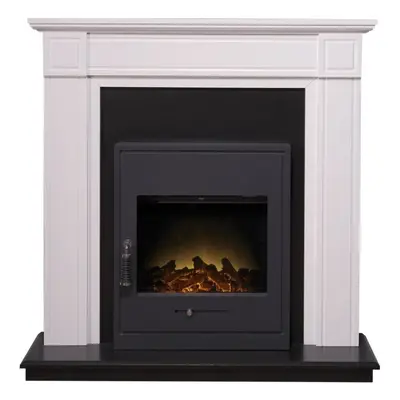 Adam Georgian Fireplace Suite in Pure White with Oslo Electric Fire in Black, Inch