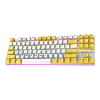 (White&Yellow) Mechanical Keyboard Keys Mixed-Color Keycaps Blue Switch USB Wired Rainbow Light 