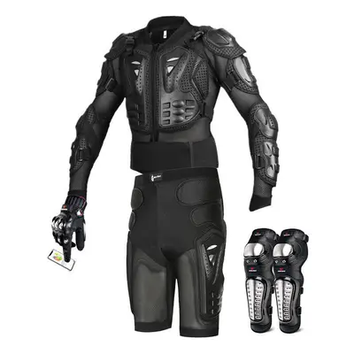 (XL) Motorcycle Body Armor Suit Motorcycle Jacket+Shorts+ Gloves+Knee Pads Cycling Clothing