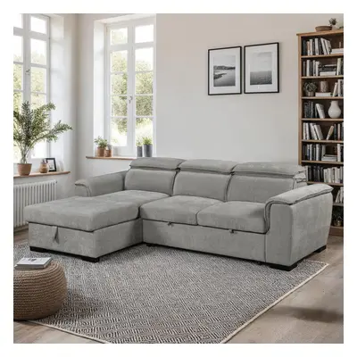 (Grey) TIVOLI FABRIC PULL OUT SEATER CORNER SOFA BED