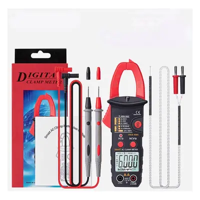 (Red) Digital Clamp Multimeter Counts Professional True RMS AC/DC Voltage Current Tester