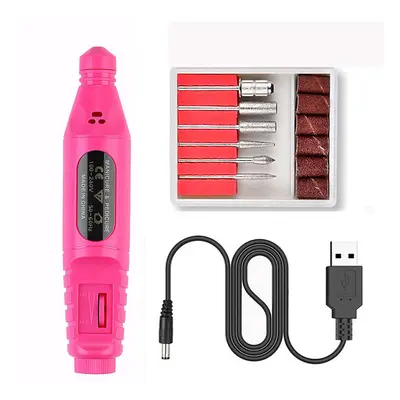 (Rose) USB Portable Electric Nail Polisher Pen Nail Manicure Sharpener Nail Drill Machine