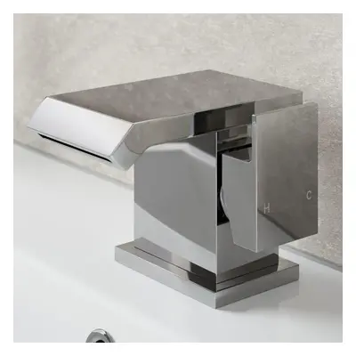 Modern Bathroom Waterfall Mono Basin Sink Mixer Tap Square Chrome Single Lever