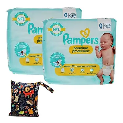 Newborn Nappies Bundle with Pampers Size Premium Protection (Under 3kg) Pack of (2 x 22) Essenti