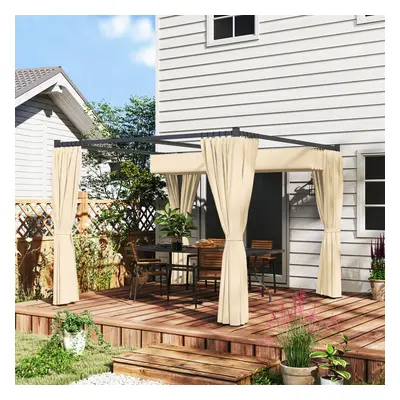 Outsunny x 3(m) Pergola with Retractable Roof and Curtains, Khaki