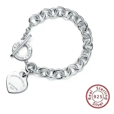 (TFSL-27, 21cm) New S925 Sterling Silver Tiffany Bracelet High-End Elegance Heart Trendy Fashion