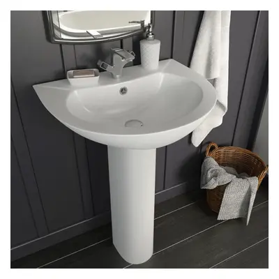 vidaXL Freestanding Basin with Pedestal Ceramic White 520x440x190mm Wash Sink