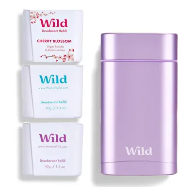 Wild - Purple Case with Refill Variety Pack - Natural Refillable Deodorant - Aluminum Free - Inc