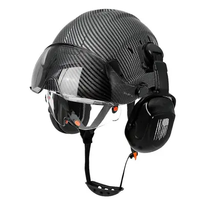 (carbon fiber black) Ce Construction Safety Helmet With Visor Built In Goggle Earmuffs For Engin