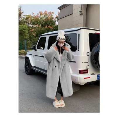 (gray, S) Oversized Faux Fur Coat Women Winter Long Plush Jacket Fluffy Overcoat Female Hooded P