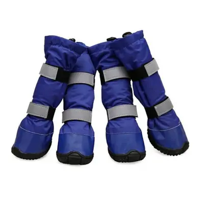 (blue, XL) 4pcs Dog Shoes Warm Waterproof Anti-slip Easy To Wear Winter Dog Shoes For Outdoor