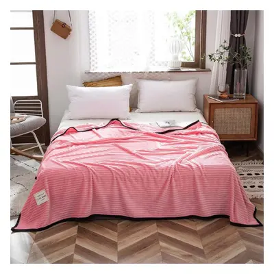 (pink, 180*200cm) Winter Thick Coral Fleece Blanket Simple Style Warm Blanket Household Blanket 