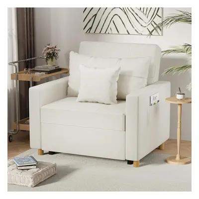 (White) YODOLLA Single Sofa Bed 3-in-1 Sleeper Chair Bed