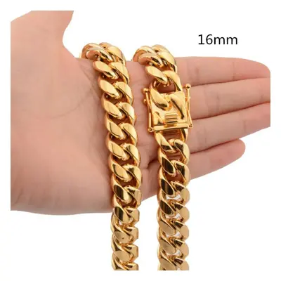 (gold, 16mm-65cm) Stainless Steel Curb Cuban Chain Necklace 40cm-75cm For Men Men Jewelry Castin