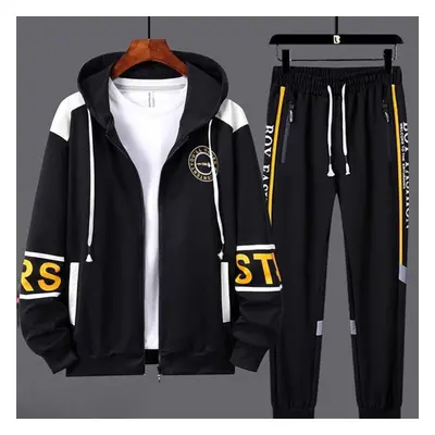 (white, M) Men Tracksuits Piece Sweat Suits Mens Zipper Cardigan Printing Sweatshirts Sweatpants