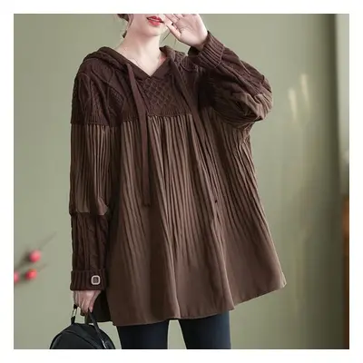 (brown, One Size) Dimanaf Plus Size Women Sweater Loose Hoodies & Sweatshirts Casual Autumn Patc