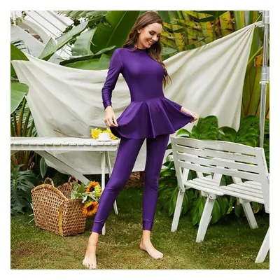 (purple, 2XL) Women Muslim Swimwear Full Coverage Islamic Burkini Swimsuit One-pieces Full Body 