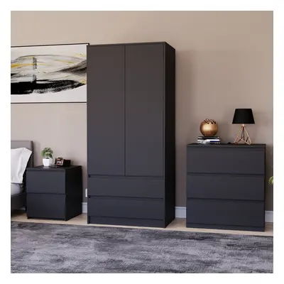 (Black) Denver Bedroom Set Of Furniture Chest Wardrobe