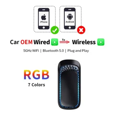 (RGB Carplay) Wired To Wireless Carplay Ai Box Adapter For Oem Car Stereo With Usb Plug And Play