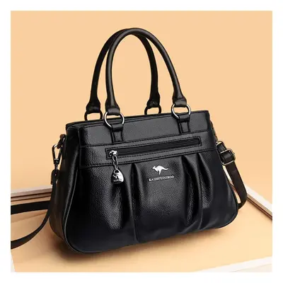 (black) Vintage Casual Womens Shoulder Bags High Quality Leather Layer Large Capacity Tote Bag L