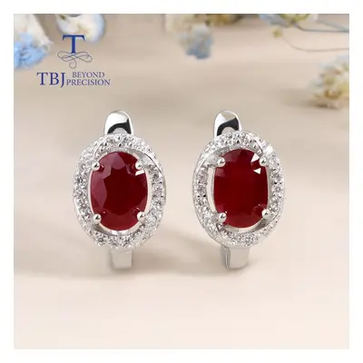 (red) Sterling Silver Classic Design Africa Ruby Clasp Earring Natural Precious Gemstone Jewelry