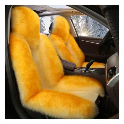 (yellow, Seat cushion sets of) 1pc New Sheepskin Fur Car Seat Cover Universal Wool Car Cushion F