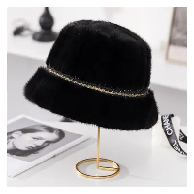 (black, head 55-59cm) Hat Women Winter Fashion Fur Bucket Hat Mink Fur Whole Skin Fisherman&apos