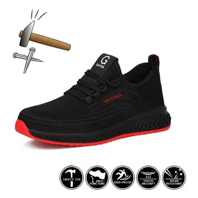 (black, 48) Work Shoes With Steel Toe Boots Anti Smash Safety Shoes Men Women Light Work Sneaker