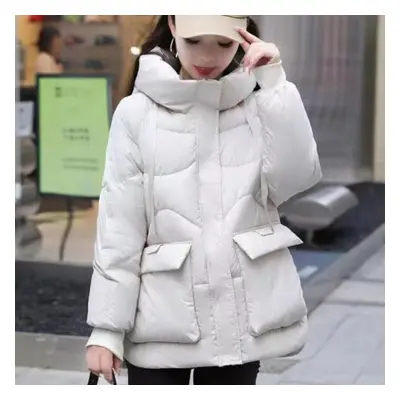 (white, XXXL) Jacket Female New Hooded Pocket Large Size Loose Jacket Mother Winter Down Jacket