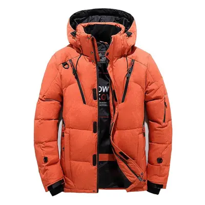 (orange, L) Men&apos;s White Duck Down Jacket Warm Hooded Thick Puffer Jacket Coat Male Casual O