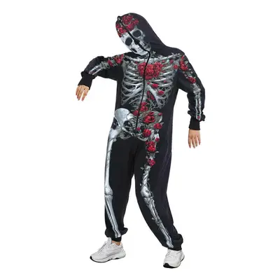 (M, Style 1) Halloween Skeleton Costume for Men Women,Front and Back Print with Zip Up Mask