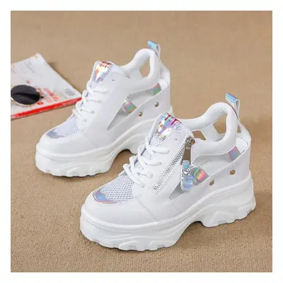 (silver, 34) Summer Women Sneakers Mesh High Platform Trainers White Shoes 9cm Heels Wedges Sand