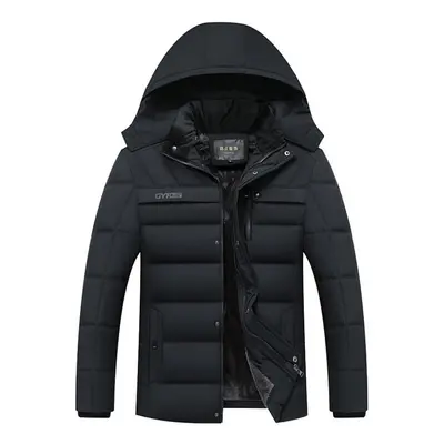 (black, XL) Fivefive Winter Men&apos;s Plus Velvet Thick Down Padded Coat Hooded Jacket Large Si