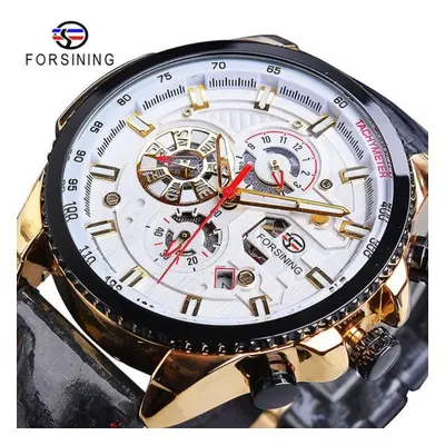 (beige) Forsining2022 New Three-disc Sports Automatic Mechanical Strap Calendar Men&apos;s Top W