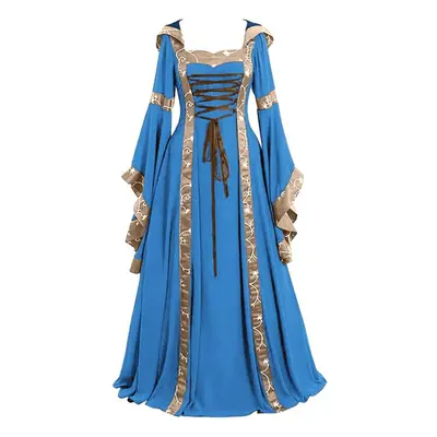 (light blue, 2XL) Women&apos;s Fashion European And American Medieval Retro Hooded Dress Square 